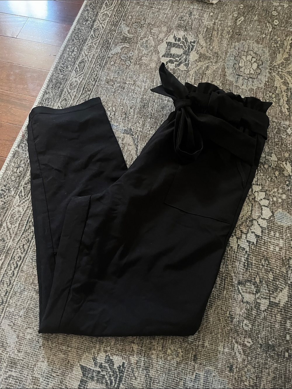 High-Waist Paperbag Tie-Waist Trousers - Black